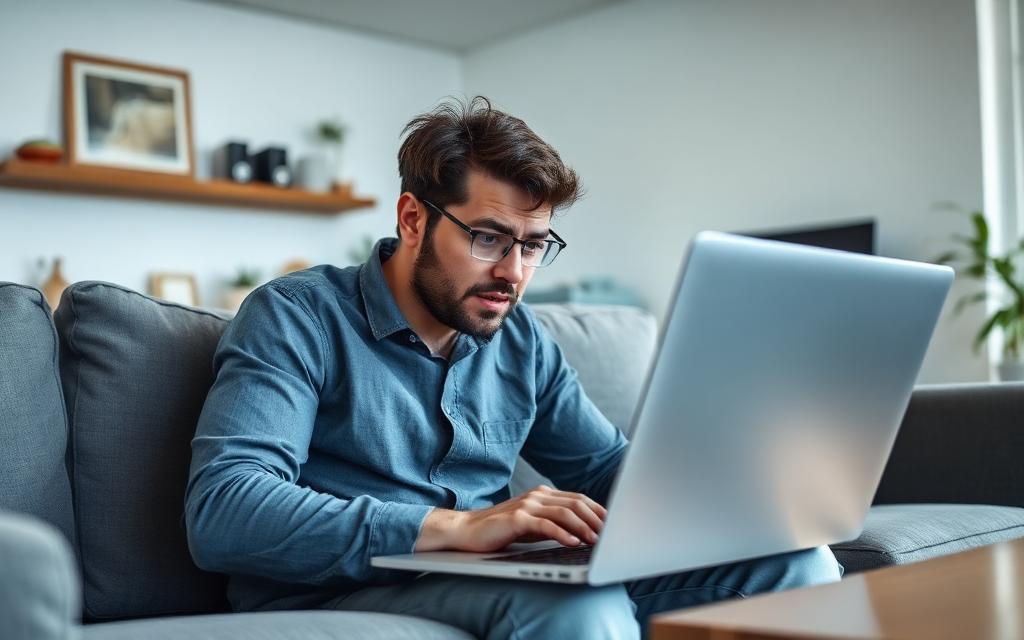 Router and laptop on a desk while a video call buffers